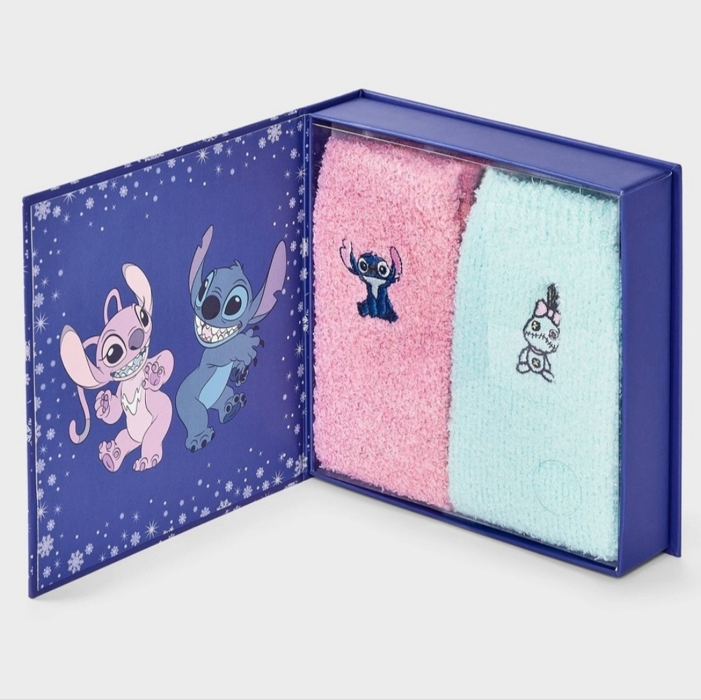 New Women's Lilo & Stitch Snow Globe Box of Cozy Embroidered Crew Socks - Pink